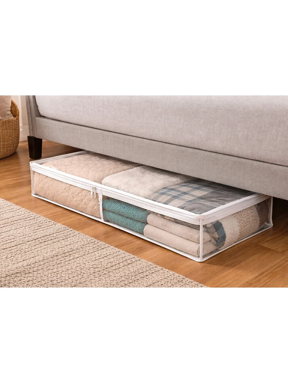 Under Bed Storage Bag 42x20x8 Zippered Clear Vinyl Blanket Clothes NEW
